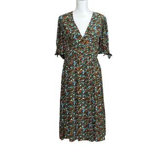 NWT See You Soon blue/orange floral mididress, large, cottagecore, prairiecore